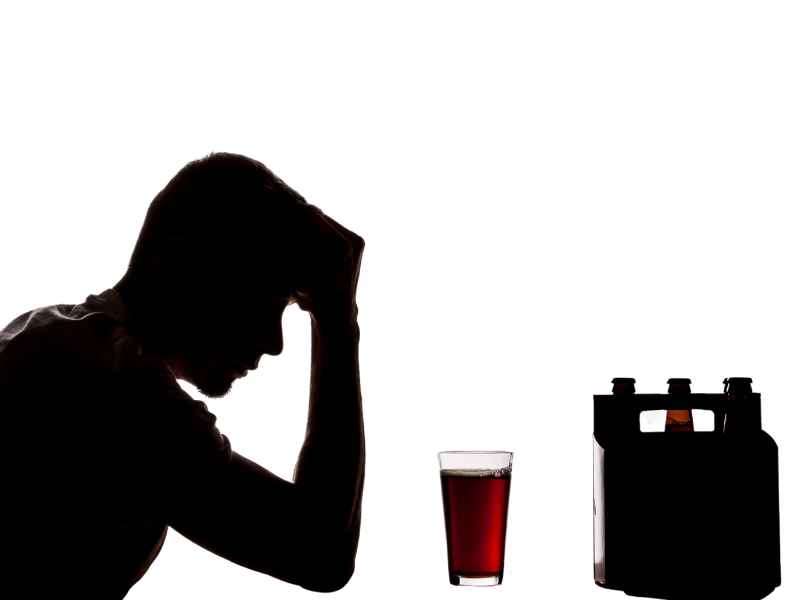 Here's a silhouette of a man reconsidering taking another drink of his beer.