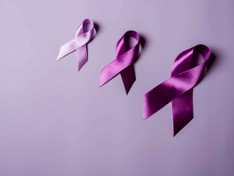 Purple ribbons symbolise Alzheimer's awareness.